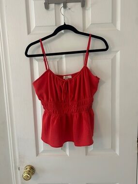 Monteau Red Smocked-Waist Spaghetti Strap Camisole